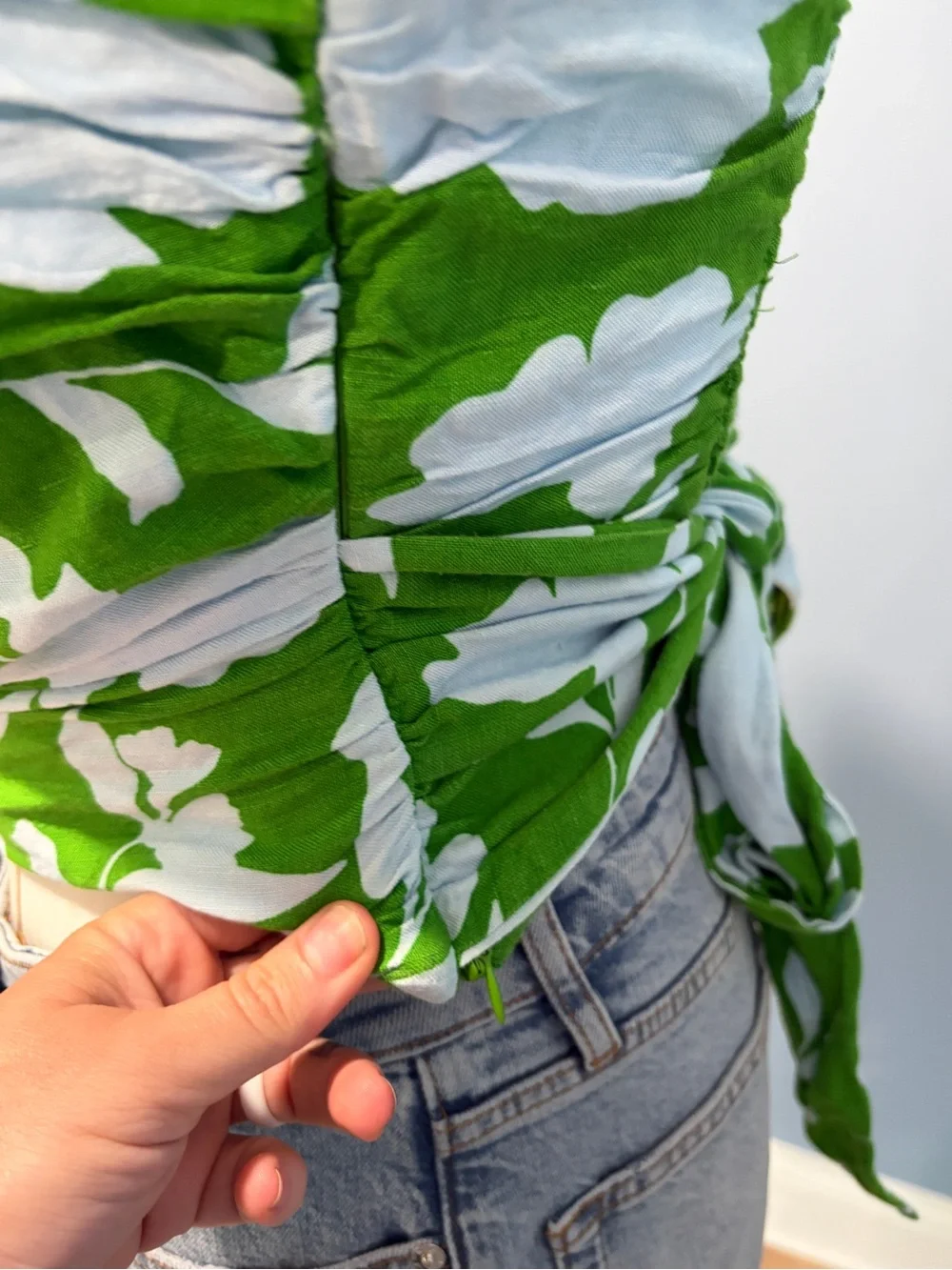 Kate Spade Green Floral Tie Back Crop Top XS Cottagecore